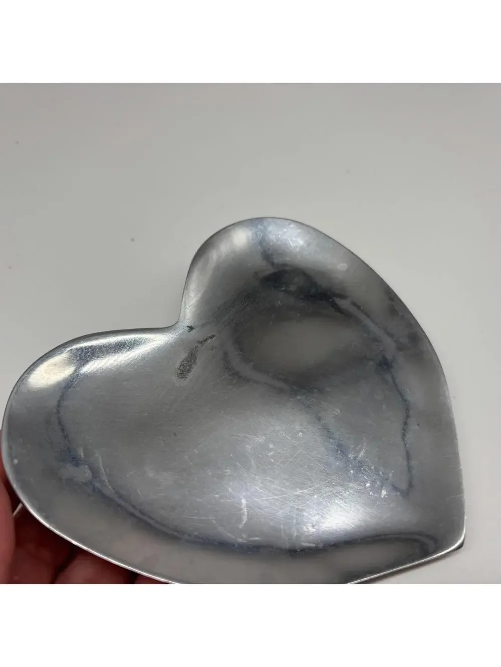 Pottery Barn Heart Trinket Tray Silver Tone Aluminum Ring Coin Dish